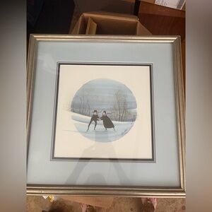 Framed P. Buckley Moss skating partners 1988 Amish, Folk Art